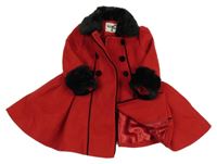 Červený flaušový podšitý kabát s kožešinou St. Bernard