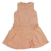 Růžové manšestrové šaty s výšivkou mašle