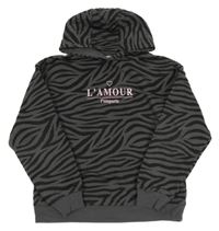 Tmavošedo-černá vzorovaná mikina s nápisem a kapucí Primark