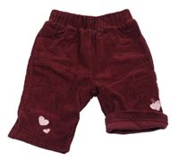 Vínové manšestrové podšité kalhoty se srdíčky