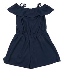 Tmavomodrý žebrovaný kraťasový overal s volánem