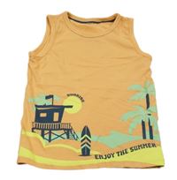 Oranžové tílko s domkem a palmami