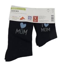 Nové - 2x tmavomodré match ponožky s nápisem a srdcem