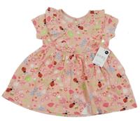 Nové - Růžové květované bavlněné šaty s beruškami Matalan