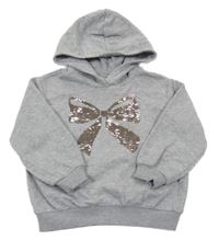 Šedá melírovaná mikina s mašlí z překlápěcích flitrů a kapucí H&M