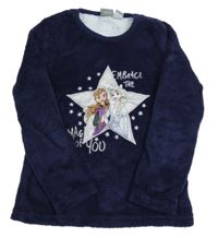 Tmavomodré chlupaté pyžamové triko s Frozen Disney