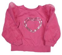 Růžová mikina se srdcem a šifonovými rukávy