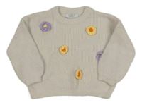 Smetanový svetr s 3D květy Primark