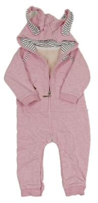 Růžová melírovaná tepláková kombinéza s kapucí 