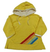 Žlutá froté mikina s duhou a kapucí 