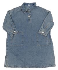 Modré riflové šaty s límečkem 