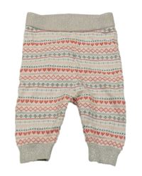 Béžovo-červené vzorované pletené legíny 