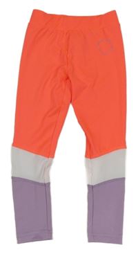 Nové - neonově oranžové sportovní legíny s bílým a fialovým pruhem Topolino