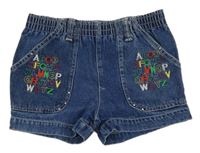 Tmavomodré riflové kraťasy s nápisy 