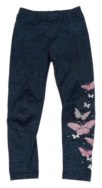 Modro-černé melírované legíny s motýlky 