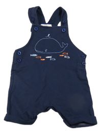 Tmavomodré laclové teplákové kraťasy s velrybou Topomini