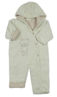 Smetanová plyšová podšitá kombinéza s medvědem a kapucí 