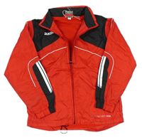 Červeno-černá šusťáková sportovní bunda s ukrývací kapucí Jako