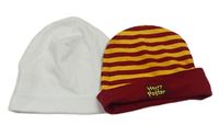 2x čepice - bílá + vínovo-hořčicová pruhovaná - Harry Potter
