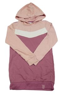 Růžovo-bílo-fialová šatová mikina s kapucí zn. Pocopiano