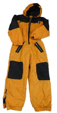 Oranžovo-černá šusťáková zimní kombinéza s kapucí 