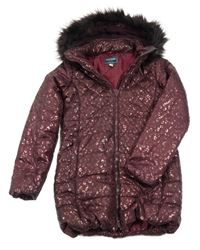 Vínovo-bronzová šusťáková funkční bunda leopardím vzorem a kapucí s kožešinou Regatta