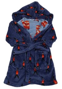 Tmavomodrý plyšový župan s vojáky a kapucí M&S