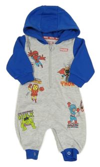 Světlešedo-modrá melírovaná tepláková kombinéza se superhrdiny a kapucí Marvel