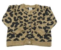 Okrovo-černý propínací vlněný svetr s leopardím vzorem H&M