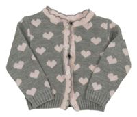 Šedo-růžový propínací svetr se srdíčky 
