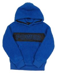 Tmavomodro-černá huňatá mikina s nápisem a kapucí Active touch