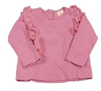 Růžové triko s volánky s madeirou Hema 