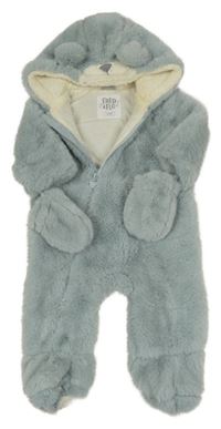 Světlemodrá kožešinová zateplená kombinéza s kapucí s čumákem + rukavice F&F