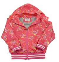 Fuchsiová šusťáková květovaná jarní bunda s kapucí 