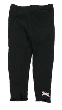 Černé žebrované legíny s mašlemi 