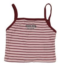 Vínovo-světlerůžovo-bílý žebrovaný pruhovaný crop top s nápisem H&M