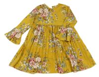 Hořčicovo-šedo-růžové květované šaty Shein