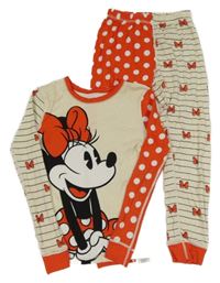 Béžovo-červené puntíkaté pruhované pyžamo s Minnie Disney