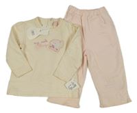 Nové - 2set - Smetanová mikina s ptáčkem + růžové tepláky 