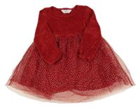Červené žinylkové svetrové šaty s tylovou třpytivou sukní H&M