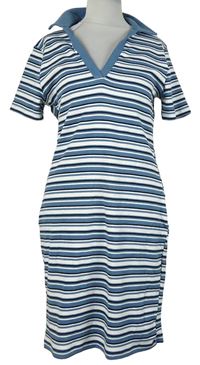 Dámské modro-černo-bílé pruhované žebrované šaty s límečkem Primark 
