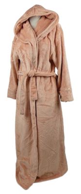 Dámský světlerůžový chlupatý župan s páskem a kapucí Biba 