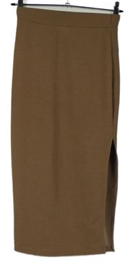 Dámská hnědá žebrovaná elastická sukně Shein 