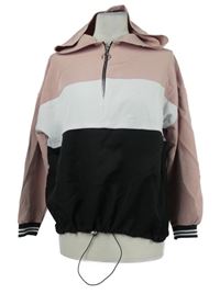 Dámská růžovo-bílo-černá lehká bunda s kapucí 