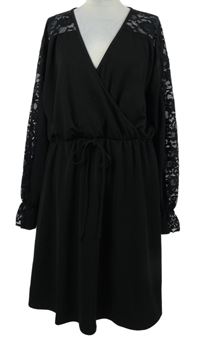 Dámské černé šaty s krajkovými rukávy Pink Clove 