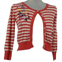 Dámský růžovo-bílý pruhovaný propínací svetr s výšivkou Miss Selfridge 