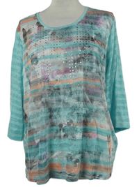 Dámské tyrkysové pruhované triko s potiskem Bonita 