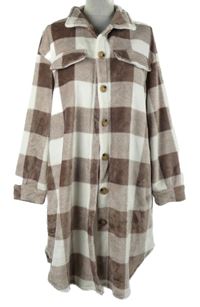 Dámský hnědo-bílý kostkovaný chlupatý župan Shein 