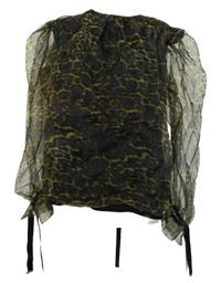 Dámská černo-khaki vzorovaná organzová halenka s mašlemi Topshop 