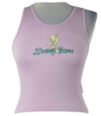 Nové - Dámský světlerůžový žebrovaný elastický crop top se Tweetym Primark 